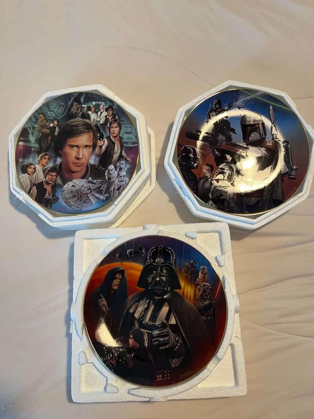 Vtg 1997 Star Wars Hamilton Coll Plates Han Solo, Boba Fett, Darth Vader  COAs